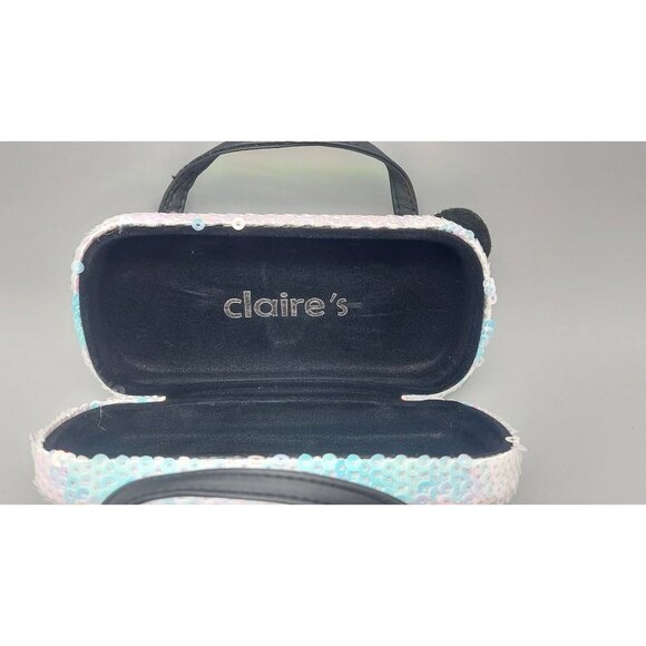 Claire's Panda Eyeglass Sunglass Case Hard Shell Iridescent Sequin So Cute - Picture 3 of 3